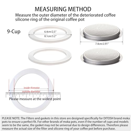 Image of 2 Pcs Filter with 3 Pcs Silicone Gasket Seals for 9 Cup Stovetop Espresso Coffee Maker Replacement Parts for DITOSH Aluminium Moka Pot