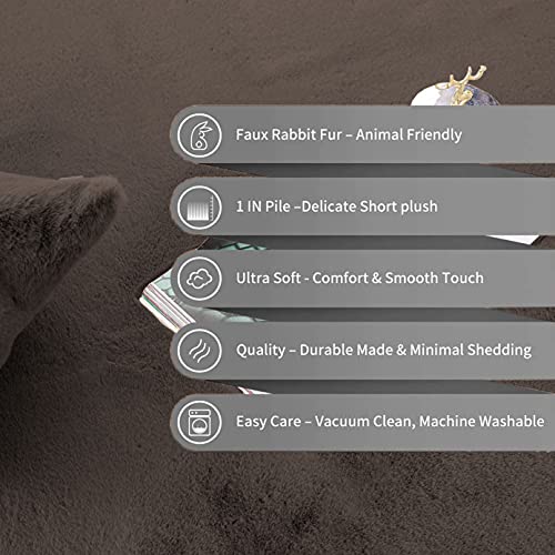 Image of Luxe Home Rabbit Fur Soild Bath Mat Super Soft, Anti-Slip, Washable, Rectangle, for Bathroom Door Mate, Bedroom Door Mats (Cocoa, 40x60 cm)