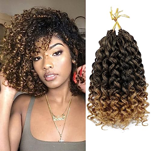 GoGo Curl Crochet Braids Meches 14 Inch 8 Packs Ocean Deep Wave Crochet Hair Extensions Synthétique Tressage Extension de Cheveux pour Femmes Noires（1B/27）
