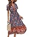 Clearlove Damen Sommerkleid Boho Kurzarm Midi Kleider V-Ausschnitt Strandkleid lang Blumenkleid Rüschen Freizeitkleid mit Knöpfen (Verpackung MEHRWEG), Blumen-Dunkelblau, L