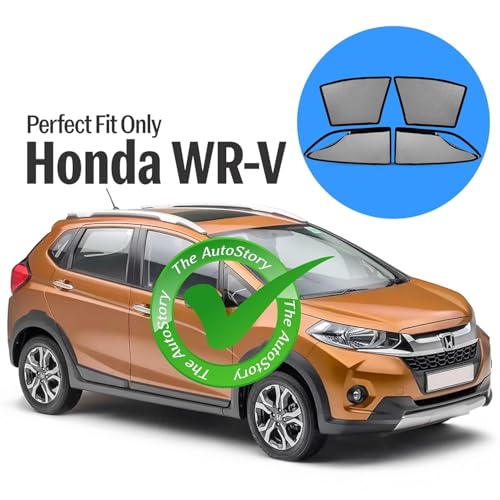 Image of AutoStory Magnetic Car Sunshade for WRV | Front Half Cut for Mirror Visibility + Rear Full Coverage with Zipper | Heavy Heat & UV Protection | Privacy Side Window Curtains Shades