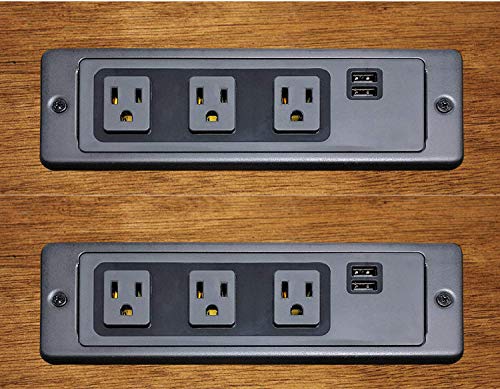 In-Desk Power Center - 3 Outlets & 2 USB 3.1 Amp Ports (Pack of 2) (Black)