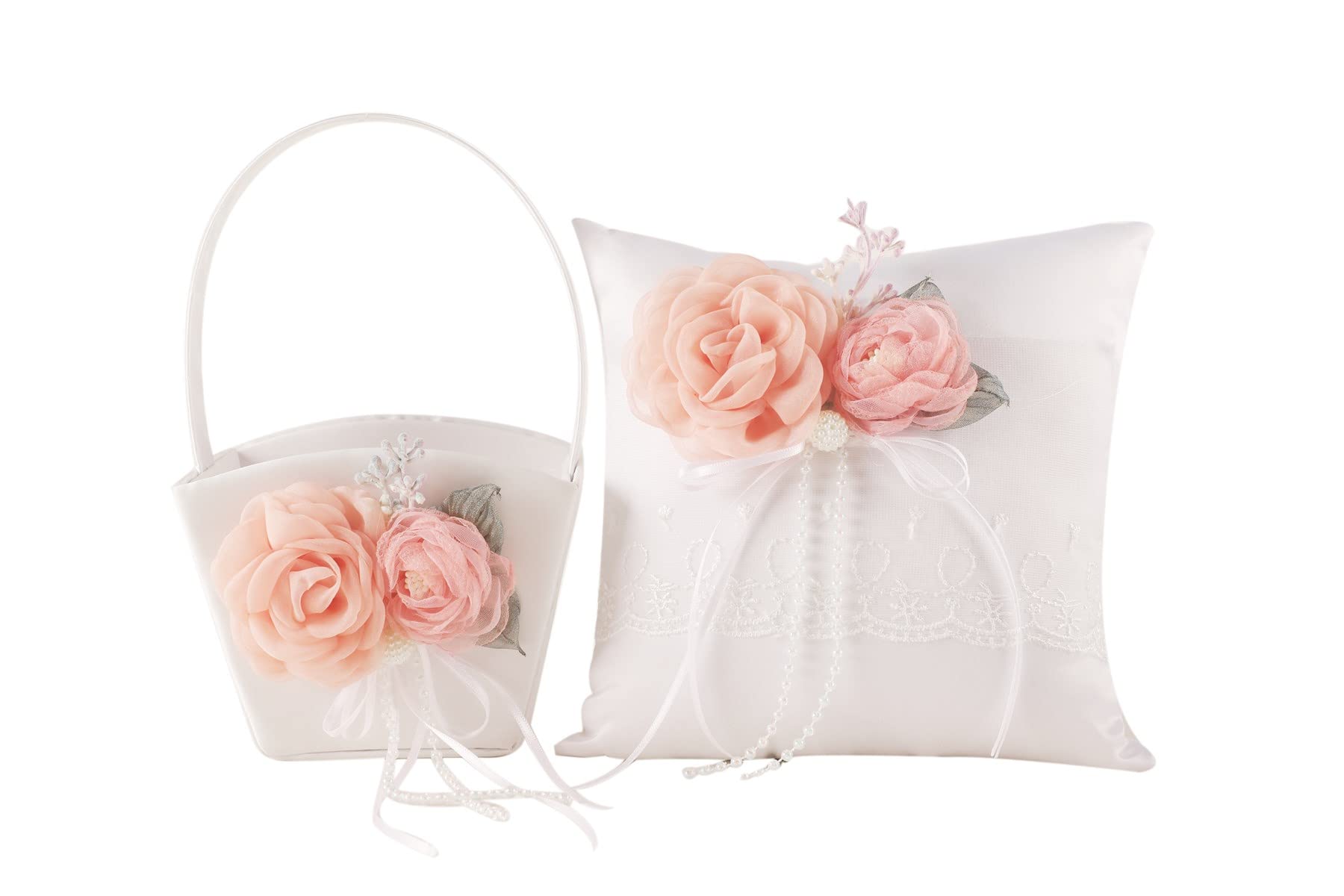 he andi satin flower girl basket and a satin wedding ring pillow (White-2)