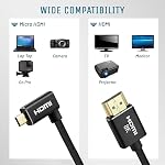 Uonecn Micro HDMI à HDMI Cable Coiled pour Atomos Ninja-V, HDMI à Micro HDMI Cord Spring pour Canon R5C R5 R6, Appui 3D HDR 1080P HD eARC, Angle gauche noir 12-18"