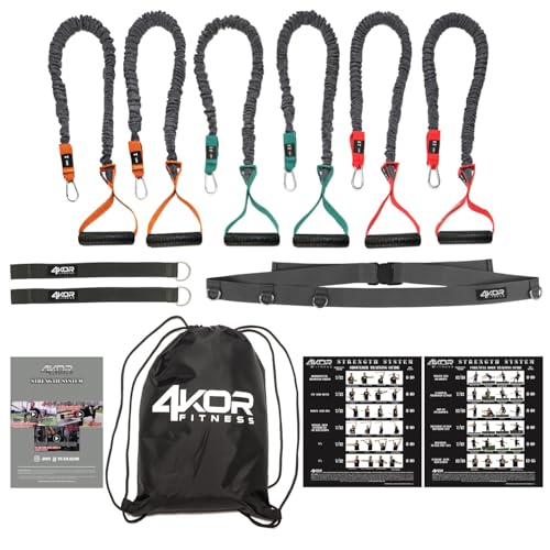 4KOR Cross Anchor Shoulder Performance Training System. Resistance Cords with Handles and Dynamic Workout Guide. Exercise Bands with Nylon Sleeves, Rubber Grips, and Carry Bag for Rehab and Strength