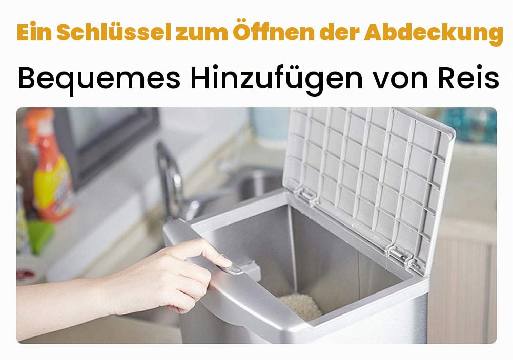 Reisspender, Getreide Spender Rostfreier Stahl Vorratsbehälter für Reis-Bohnen, Heimgebrauch Getreidebehälter für Essen Frisch Halten, Küchen Luftdichte AufbewahrungsboxenBlack-20KG