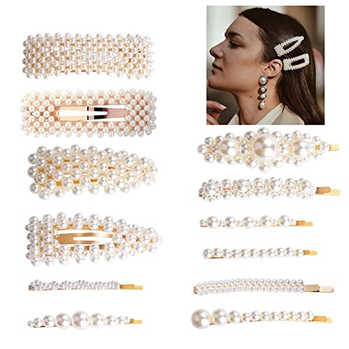 12 StückePerle Haarspangen, Künstliche Perlen Haarspangen Süße Künstliche Perle Haarnadeln, Elegante Faux Perle Haarspange Brauthaar Zubehör, Frauen Haarperlen Haarspangen Cover