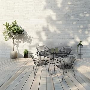 Sleek contemporary 42 inch outdoor steel mesh square top bistro style patio dining table with tapered legs black  urban country home decor