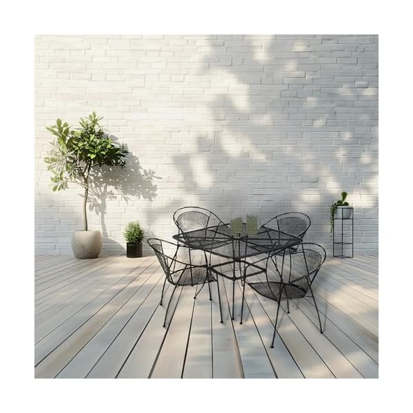 Sleek contemporary 42 inch outdoor steel mesh square top bistro style patio dining table with tapered legs black  urban country home decor