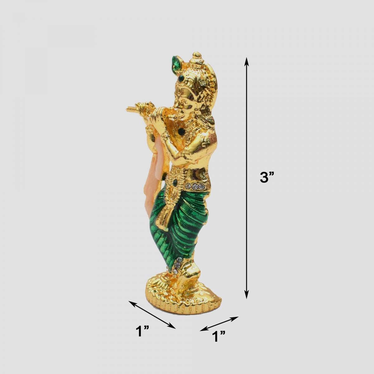 Tarang Arts Lord Krishna Crystal Idol with Flute | Krishna Idol Small comapct Size Metal Krishna Statue for Home, Table Decor, Car Dashboard, Puja, Festivals & Gifts (3x1 Inch, Green) 3