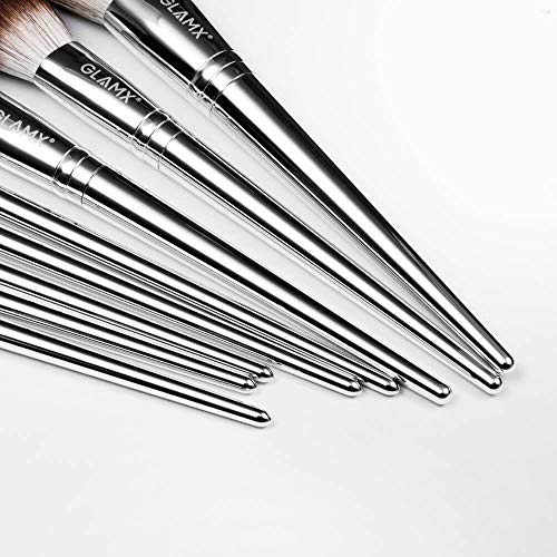 GLAMX® GX10 | 8 Piece Silver Makeup Brush Set | Professional Makeup Brush Set | Comes With a Stylish, Luxury Black Pouch | Suitable for MUA (Makeup Artists) GLAMX® GX10 | 8 Piece Silver Makeup Brush Set | Professional Makeup Brush Set | Comes With a Stylish, Luxury Black Pouch | Suitable for MUA (Makeup Artists)