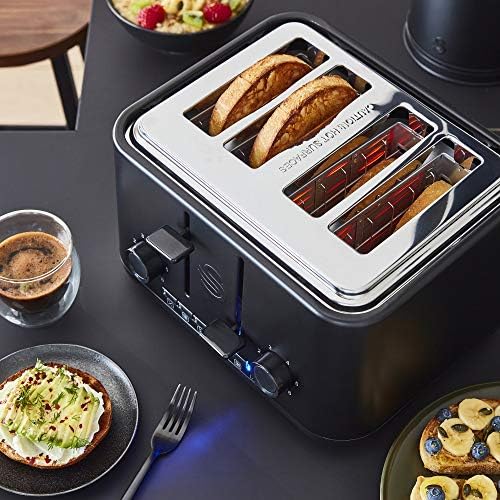 Swan Stealth 4 Slice Toaster, Cancel, Reheat and Defrost Settings, Black, Independent Browning Controls, ST34040BLKN
