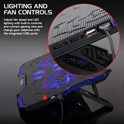 ENHANCE-Cryogen-Gaming-Laptop-Cooling-Pad-Fits-up-to-17-inch-Computer-PS4-Adjustable-Laptop-Cooling-Stand-with-5-Quiet-Cooler-Fans-2-USB-Ports-and-LED-Lighting-Slim-Portable-Design-2500-RPM