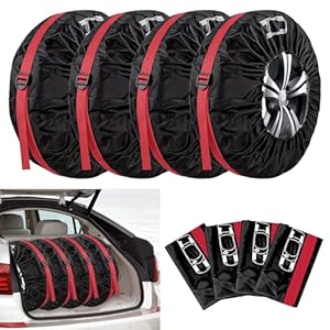 MISIQIMA 4 Stück Reifentüten Set, wasserdichte und Staubdichte Reifentaschen, 19-22 Zoll Reifentasche Geeignet für Winter- und Sommerreifen, zum Reinigen, Transportieren, Lagern von Reifen (Rot)