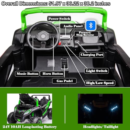 Image of NEWQIDA XXXL 24V Ride on Toys for Big Kids, 2 Seater Ride On Car with Remote Control, 4x4 Ride On Truck Buggy Side by Side Kids UTV Electric Vehicles Max 220lbs Load for Adults Teens, Green