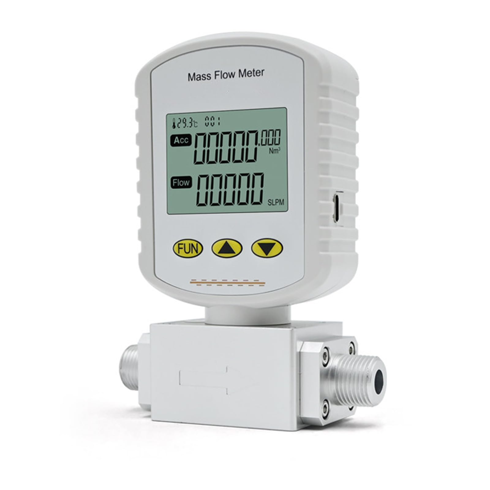 Medidor de flujo másico digital, medidor de flujo de gas de 0.12 pulgadas, medidor de flujo másico térmico digital portátil para aire comprimido, nitrógeno, oxígeno con pantalla LCD, rango de 100-10 l