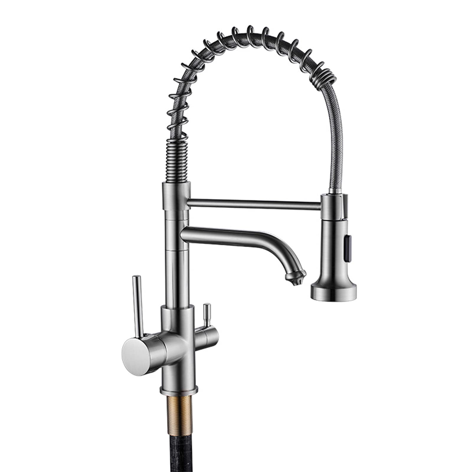 ZYCHSJXA Brushed Nickel Kitchen Faucet with Pull Down Sprayer, Double Handle Hot & Cold Water Mixer Tap, Brass Drinking for Sink