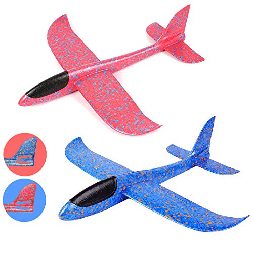 MIMIDOU 2 Pack Glider Plane Toys, 17.5" Large Throwing Foam Airplane, Dual Flight Mode Flying Toy, The Best Outdoor Sport Toy Gifts for Kids.