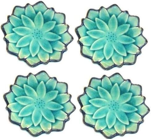 Set de 4 Platos de Porcelana Turquesa Loto 11.4 cm