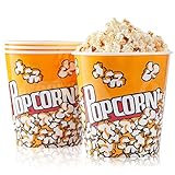 Plastic Popcorn Containers Retro Style Reusable Popcorn Buckets for Movie Night 7.1”x7.1”x5.1” - 4 Pack…