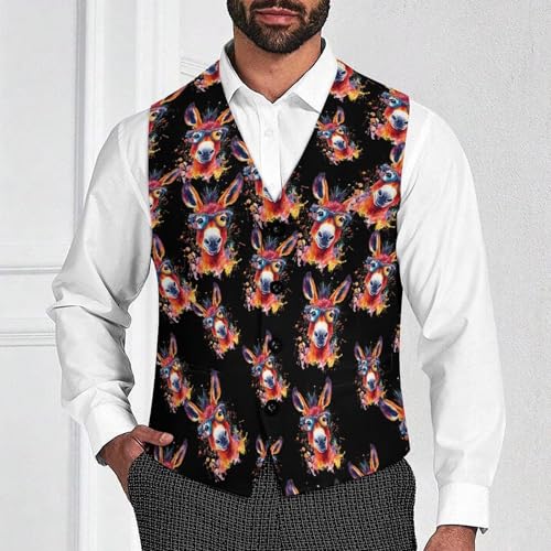 Cute Donkey Suit Vest for Men Slim Fit Tuxedo Waistcoat Button Down V Neck Business Dress Coat4