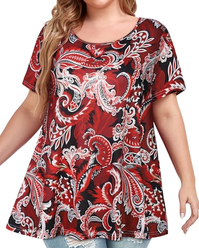 Image of JOELLYUS Plus Size Tops for Women Tunic Floral Casual Short Sleeves T Shirts Flowy Blouses 2026