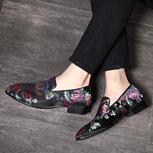 YYQL Men's Luxury Penny Loafers Shoes Embroidery Canvas Velvet Smoking Slippers Fashion Suede Walking Shoes Size 7-12.52