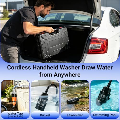 Image of Cordless Pressure Car Washer, 1200 PSI Max Power Washer with 21V 4.0Ah Large Capacity Battery, Lightweight Handheld Washer with Safety Lock, Storage Case & 6-in-1 Nozzle for Car /Garden /Home /Patio