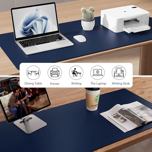 Image of Aothia Leather Desk Pad Protector, Mouse Pad, Office Desk Mat, Non-Slip PU Leather Desk Blotter, Laptop Desk Pad, Waterproof Desk Writing Pad for Office and Home (17 inchx48 inch, Dark Blue)