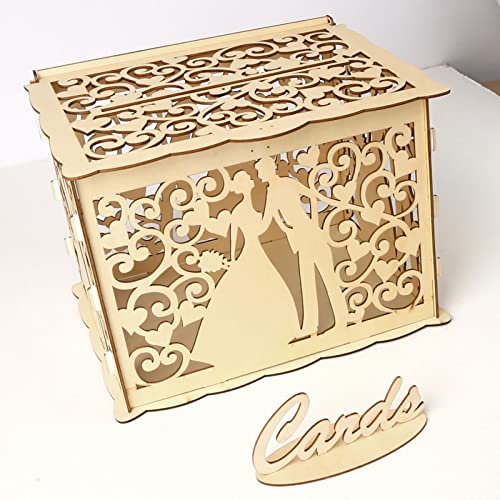 SDKFJ Caja de Tarjetas de Boda de Madera Caja DIY de Regalo con Cerradura y Ranura para Recepción, Aniversario, Fiesta de Cumpleaños(Color:7,Size:Large) Cover