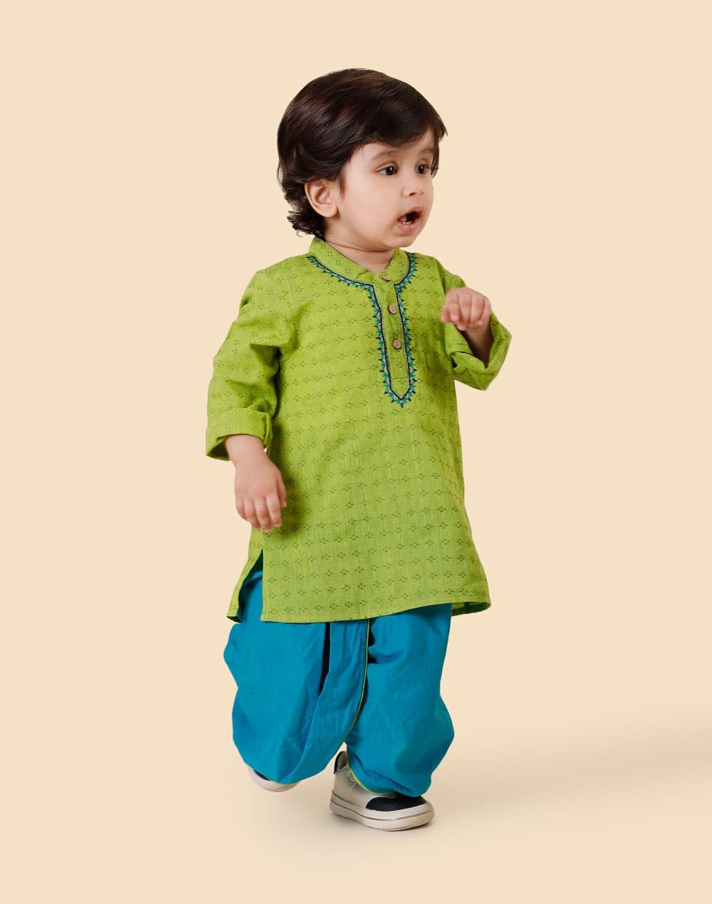 Fabindia Green Cotton 2Pc Dhoti Set 1