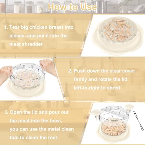 Image of Chicken Shredder Tool Twist Large Chicken Breast Shredder with Brush&Fork, Visible Meat Shredder Machine, Strong Anti-Slip Strip, Ergonomic Handle, BPA Free, Suitable for Pork Beef Chicken (White)