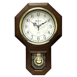 Timekeeper 43,2 cm Essex Westminster Imitation Bois Horloge Murale à Pendule en Verre avec Visage, Noyer, Noix, 17.5″ x 11.25″