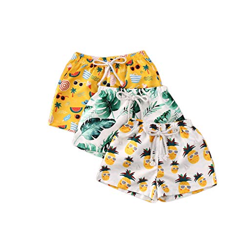 Summer Toddler Boys Swim Shorts-Kids Fashion Tropical Printed Elastic Waisted Swimwear Trunks (Yellow Pineapple, 4-5Y)