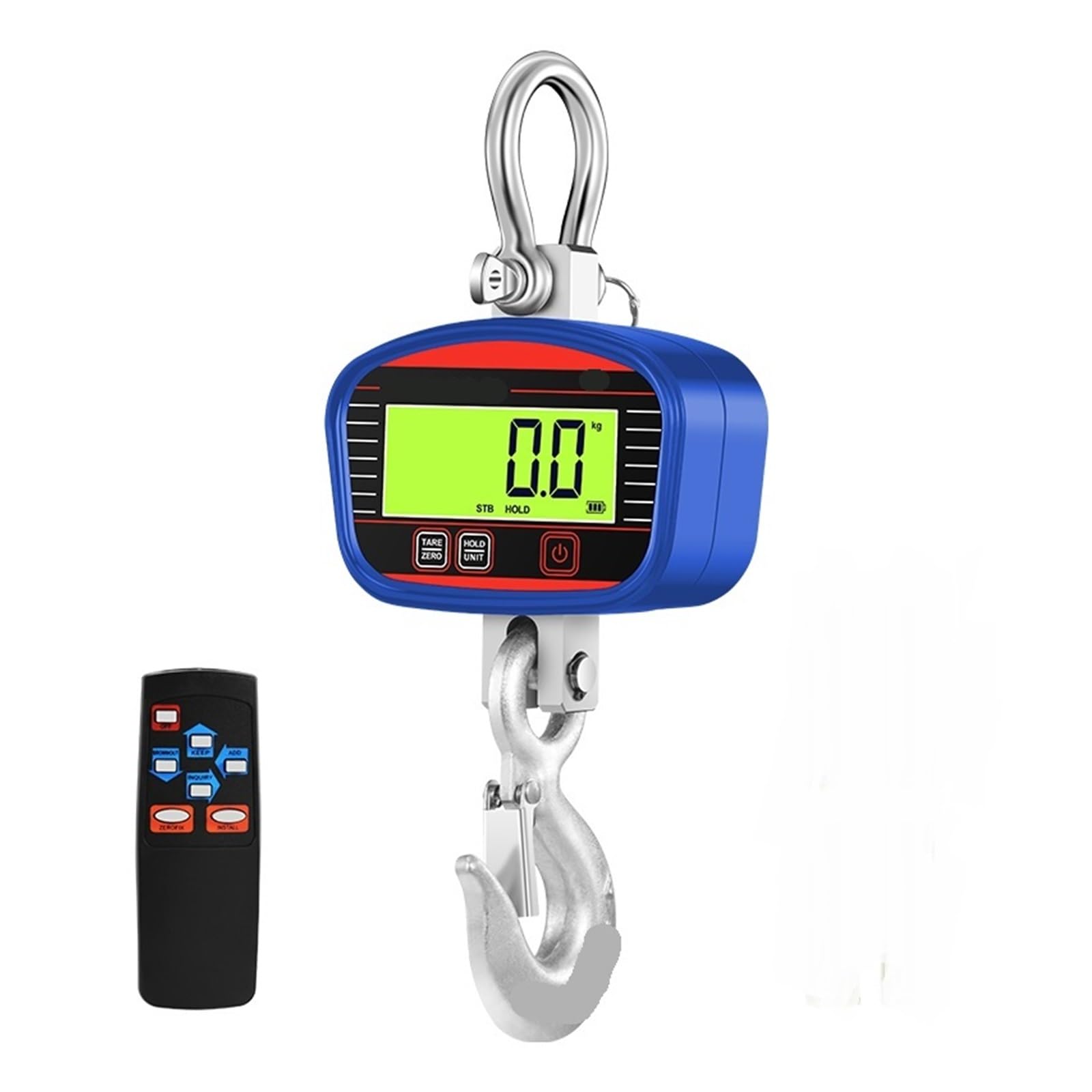 JVDDI Digital Hanging Scale 2000kg Crane Scale Portable Electronic Heavy Duty Hook Scales Industrial Peak Hold Weighing Heavy Duty Crane Hook(Blu)