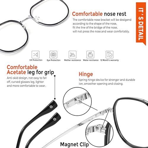Image of HASHTAG EYEWEAR 3-in-1 Magnetic Clip-On Polarized Sunglasses for Men | Spectacle Frame with UV400 Protection | Day & Night Magnetic Glasses | Clip-On Eyewear for Men