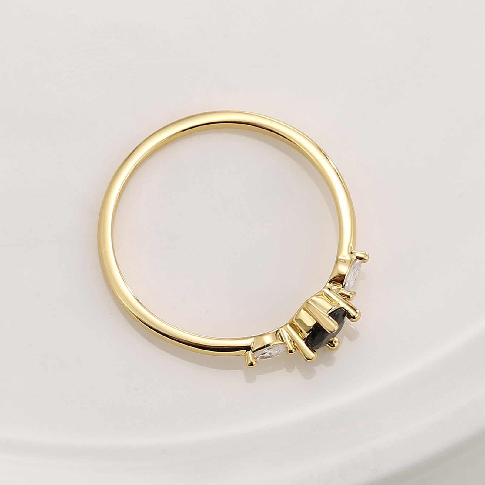9 Karat/14 Karat/18 Karat Gelbgold Zierlicher Ring Achat Schwarz, Verlobungsring Schwarzer Runder Onyx