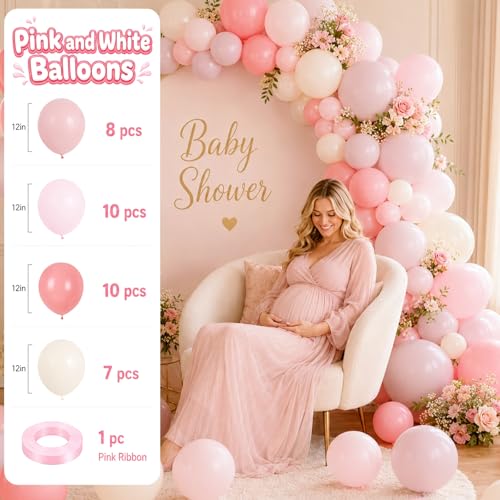 Image of Dusty Pink Balloons, 12 Inch Boho Pastel Light Pink and White Balloons, Neutral Blush Ivory Beige Balloon for Girls Women Birthday Baby Shower Wedding Bridal Shower Gender Reveal Party Decorations