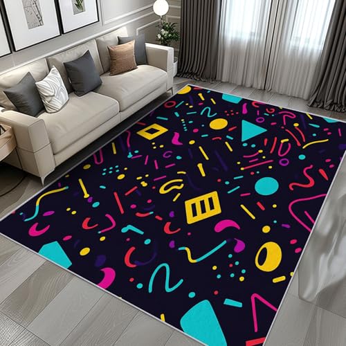 Memphis Style Rug 6x8 Washable - Geometric Abstract 80s 90s