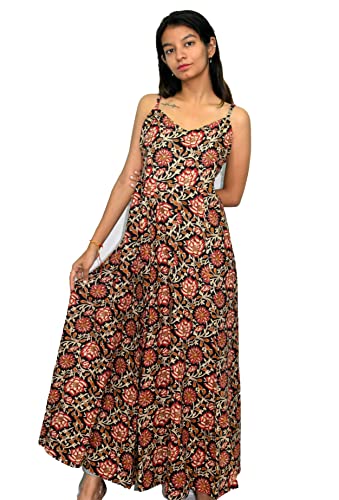 Image of JAIPUR HAND BLOCK Cotton Sleeveless Long Flared A Line Dress|Gown (S00063)