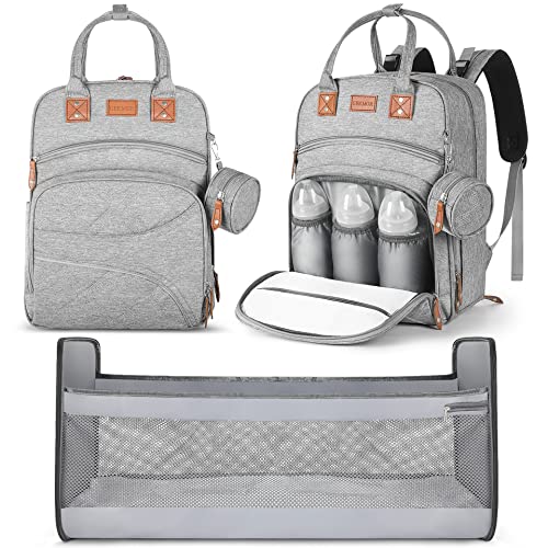 Image of Diaper Bag Backpack: GEKMOR 3 in 1 Baby Diaper Backpacks with Changing Station for Boy Girls - Large Capacity Multifunction Waterproof Travel Bags with Stroller Straps & Pacifier Case (Gray)