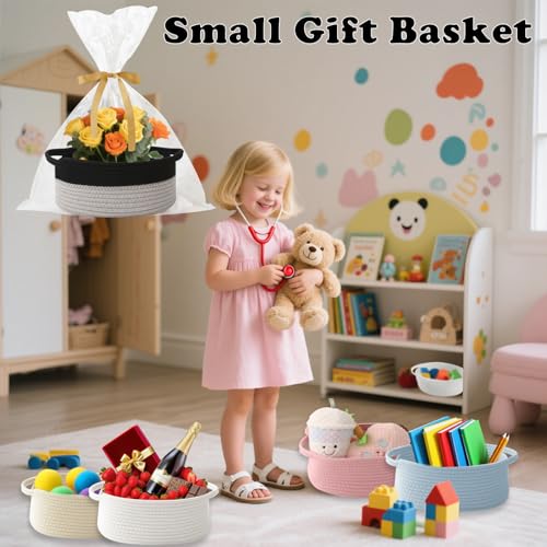 Image of Woven Rope Basket - Baby Gift Basket with Bag & Ribbon, Black&Grey