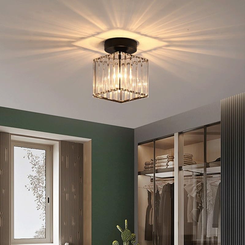 Plafonnier carré moderne en cristal doré E27 chic