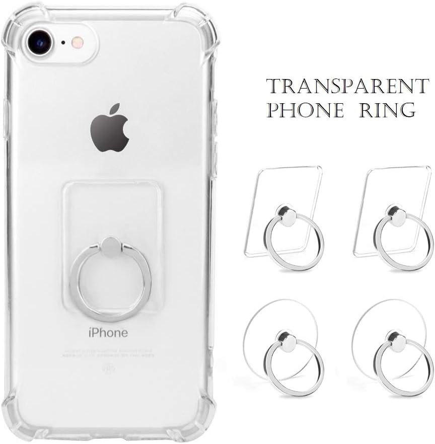 zylee Cell Phone Ring Holder Stand, Transparent Phone Ring Finger Grip 360° Rotation Phone Ring Holder Finger Kickstand for Almost All Phones(4Silver)