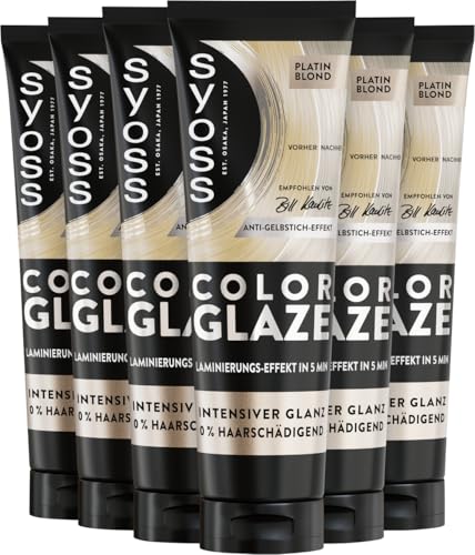 Syoss Color Glaze Glossing Platinum Blond (6 x 130 ml), brillo para un brillo intenso sin dañar el cabello, intensifica el color natural y refresca el cabello coloreado