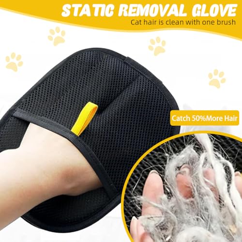 Image of Qpets Pet Hair Removal Gloves, Static-Enhanced Pet Hair Removal Mitt, Reusable Grooming Mitt Cleaning Glove for Furniture, Carpets, Car Seats & Gentle Massage for Dogs Cats (23.5x18cm)