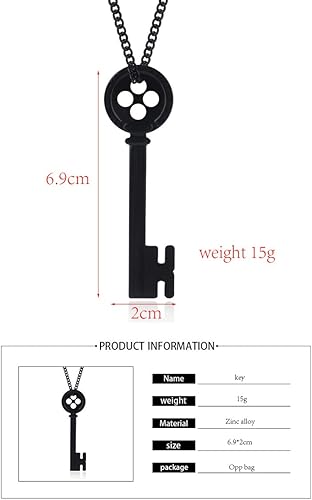 Miniatura 10 de Caiyao Collar de piedra verde con llave de Coraline - Disfraz de Coraline para Halloween llavero negro con botón colgante cadena de suéter para