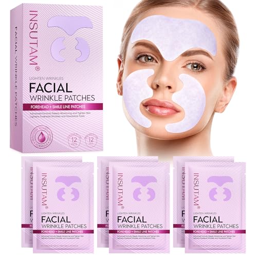 Insutam Forehead Wrinkle Patches for Anti-wrinkles: Face Wrinkles Patches For Smoothing Smile Line - Overnight Facial Lift Lines Patches 12prs