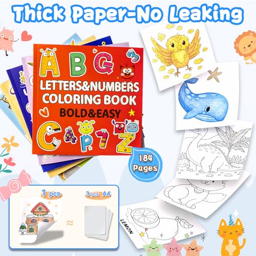 Image of KIDS KING Coloring Book Kit, 5 Themes: Letters & Numbers | Animals | Ocean | Dinosaurs | Birds, Contains Colored Pencils Cute Styles for Painting, Arts & Crafts for Adults and Teens