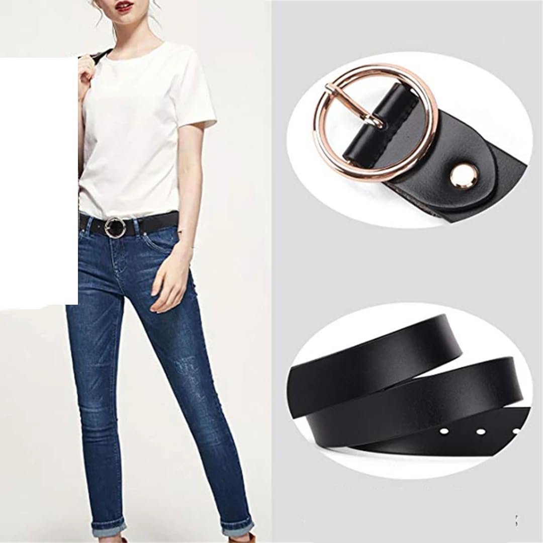 Cinturones de piel auténtica de lujo para mujer, cinturón redondo con hebilla para pantalones vaqueros
